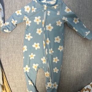 Blue and White Floral Footies with Zipper Closure